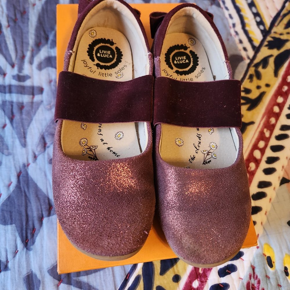 Livie & Luca Aria Burgundy Shimmer Ballet Flat Slip On Shoes, size 13